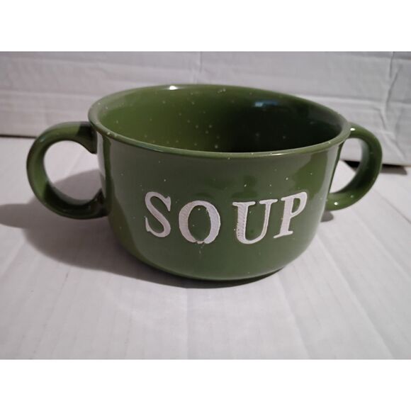 Set of 2 Speckled Green Double Handle Soup Bowls ND Exclusive - Picture 2 of 5